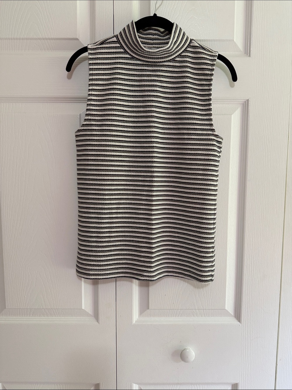 LOFT Black & White Striped Sleeveless Mock Neck Tank